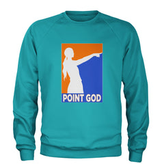 Point God Cunningham Basketball Pointing Meme  Adult Crewneck Sweatshirt Teal