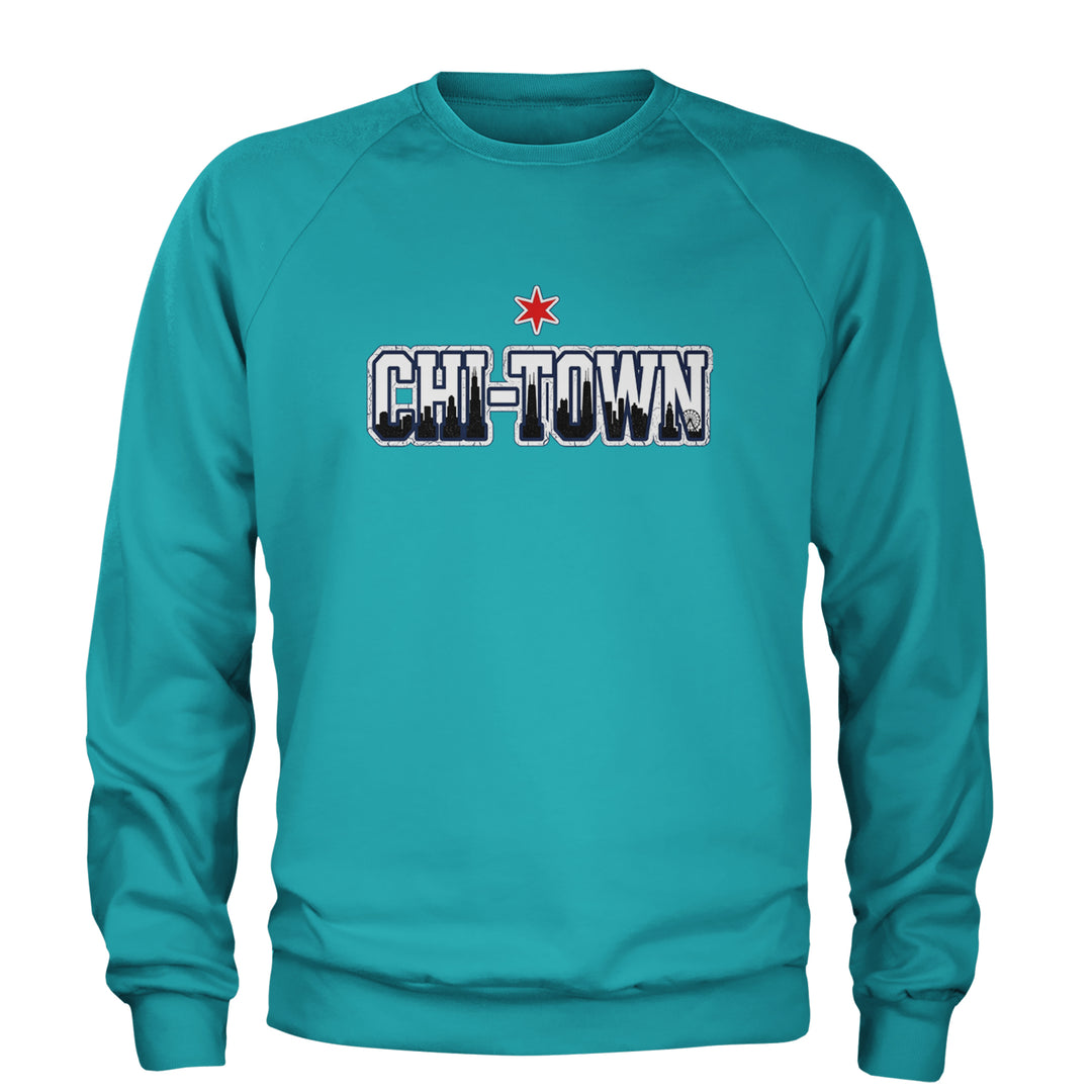 Chicago Chi-Town City Pride Adult Crewneck Sweatshirt Teal