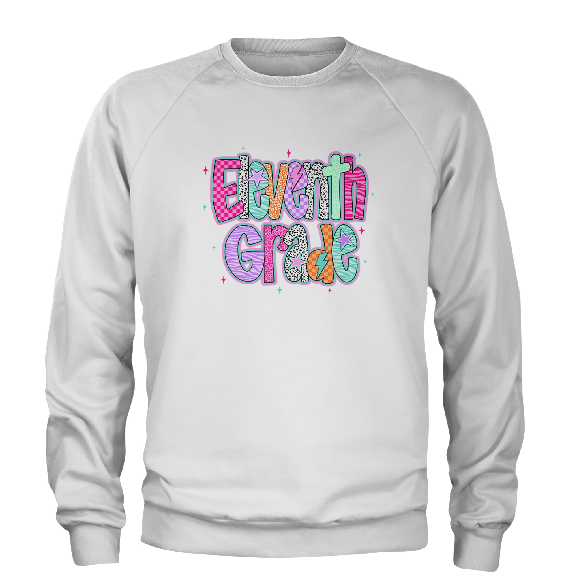 Eleventh Grade Extra Colorful Back to School Adult Crewneck Sweatshirt White