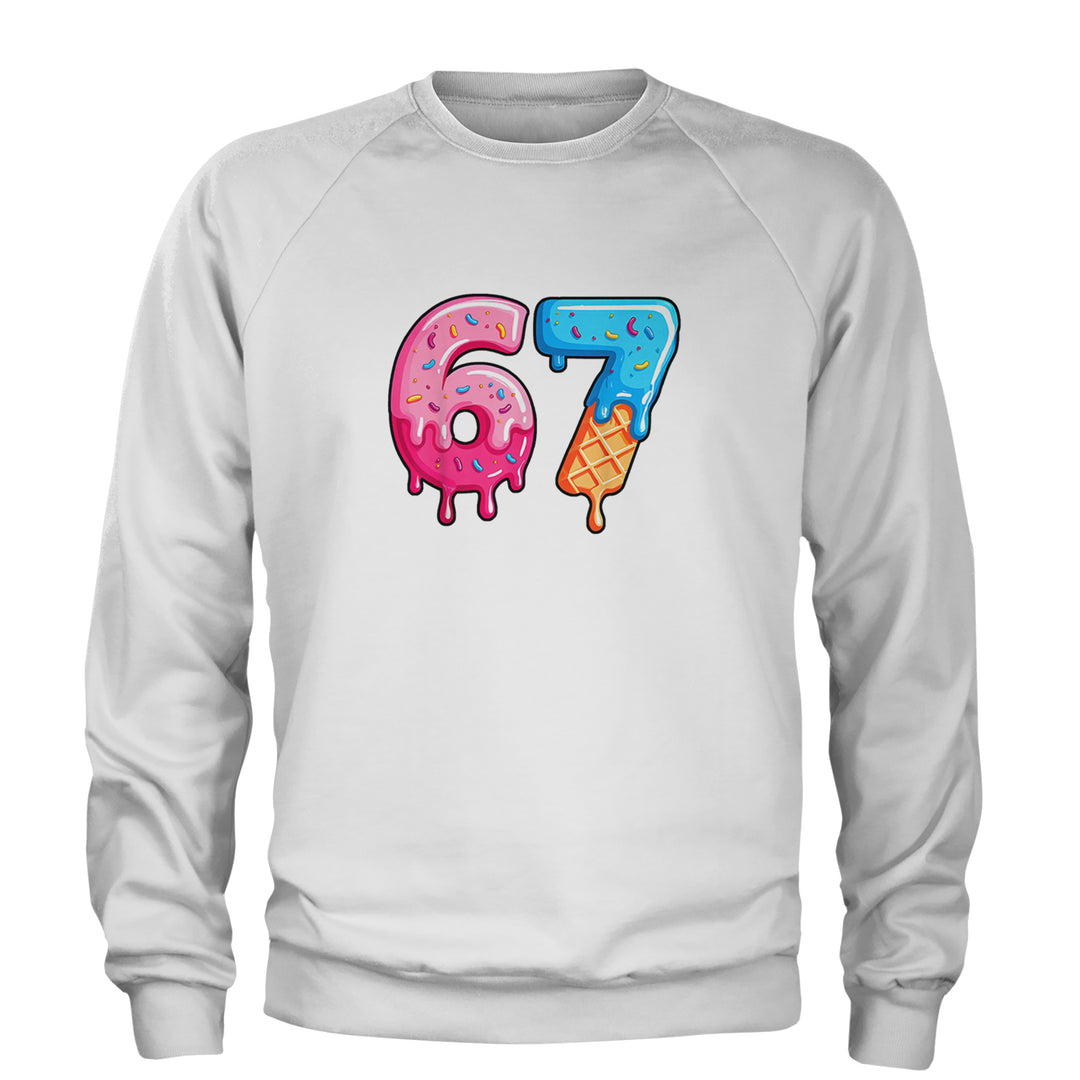 67 Dripping Ice Cream Donut Melt Adult Crewneck Sweatshirt White