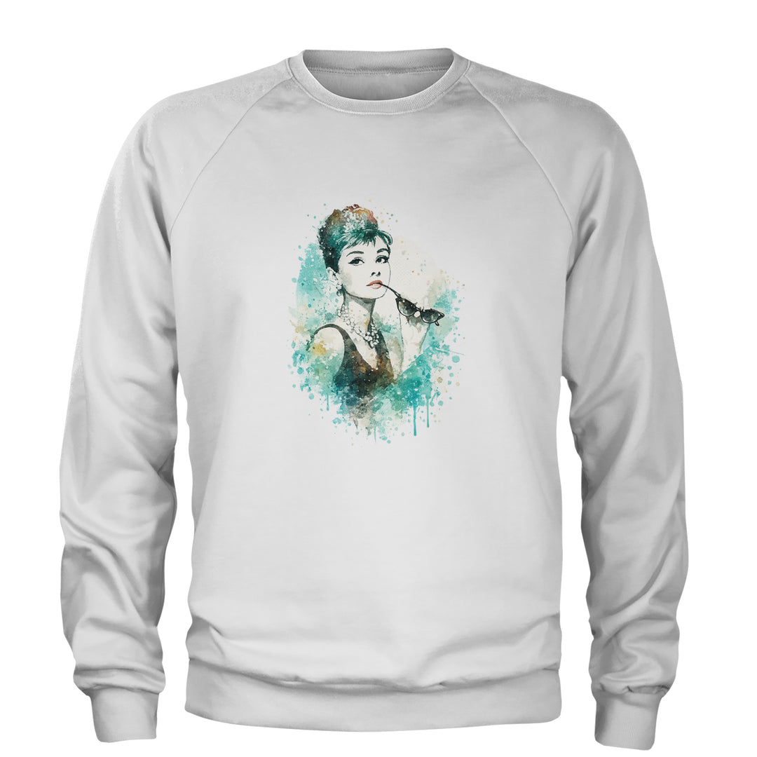 Mrs. Herpburn Iconic Watercolors Adult Crewneck Sweatshirt White