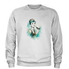 Mrs. Herpburn Iconic Watercolors Adult Crewneck Sweatshirt White