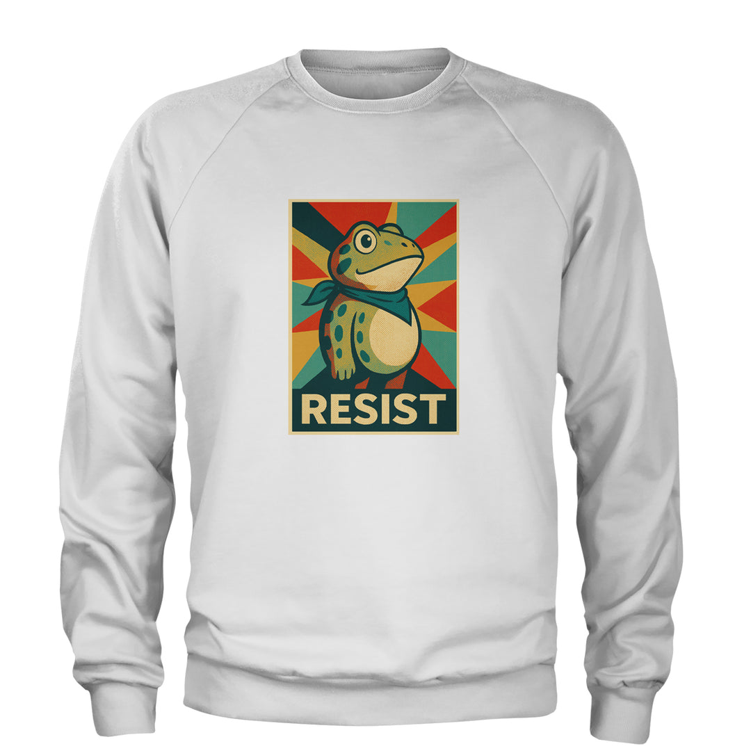 Resist Portland Protest Frog Adult Crewneck Sweatshirt White