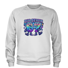 Six Seven 67 Retro Pixel Buddies Adult Crewneck Sweatshirt White