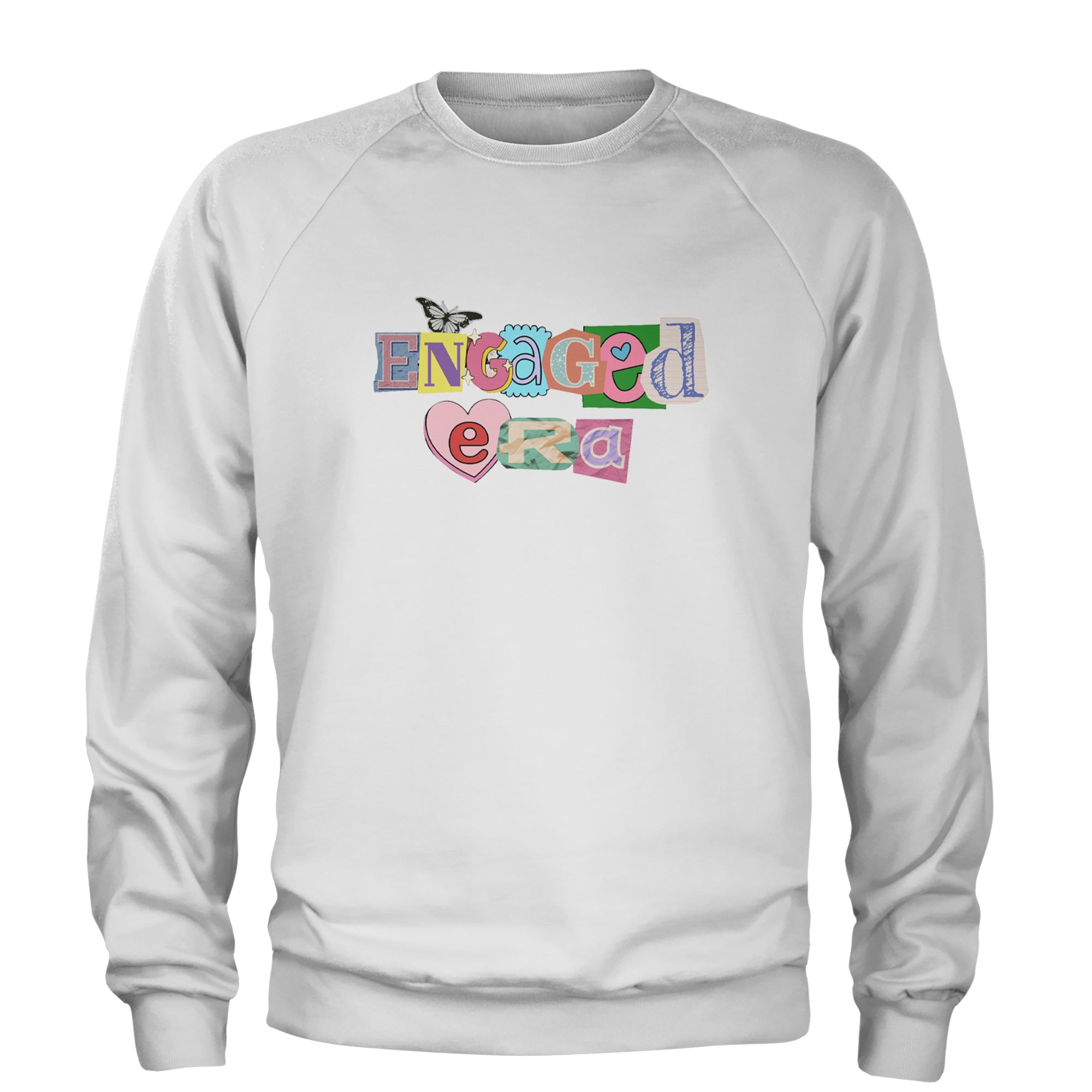 Engaged Era Aesthetic Retro Collage Design Adult Crewneck Sweatshirt White