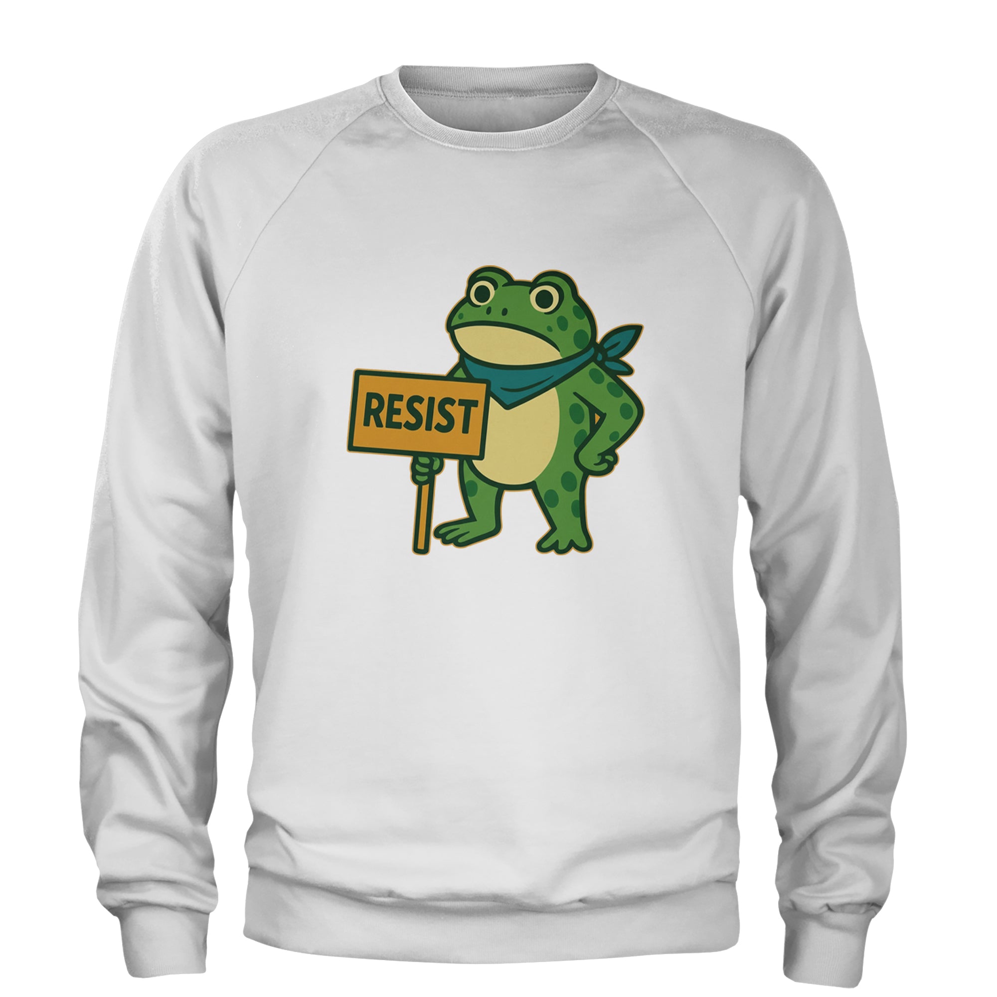 Sign Resist Meme Frog Protest Adult Crewneck Sweatshirt White