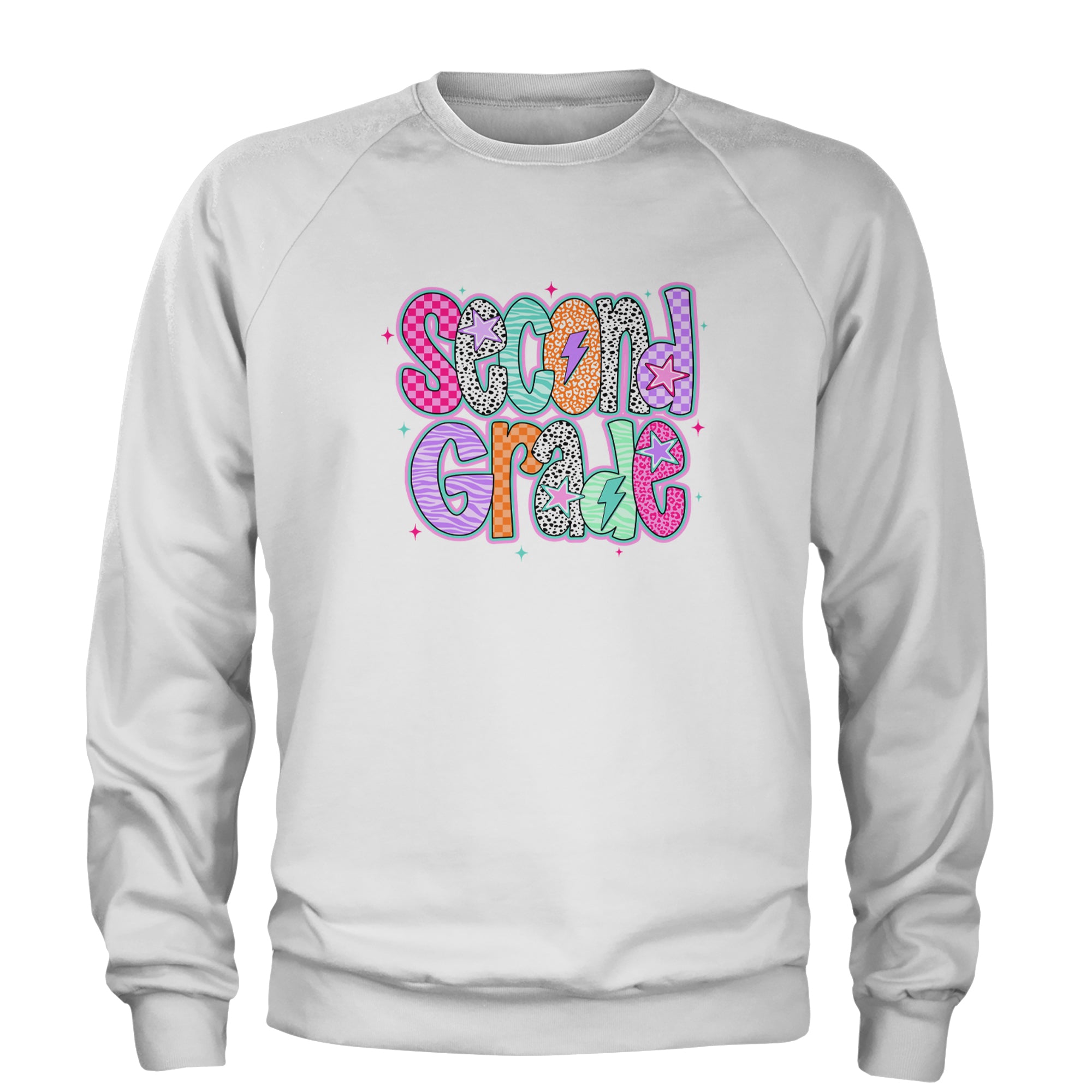 Second Grade Star Colorful Back to School Adult Crewneck Sweatshirt White