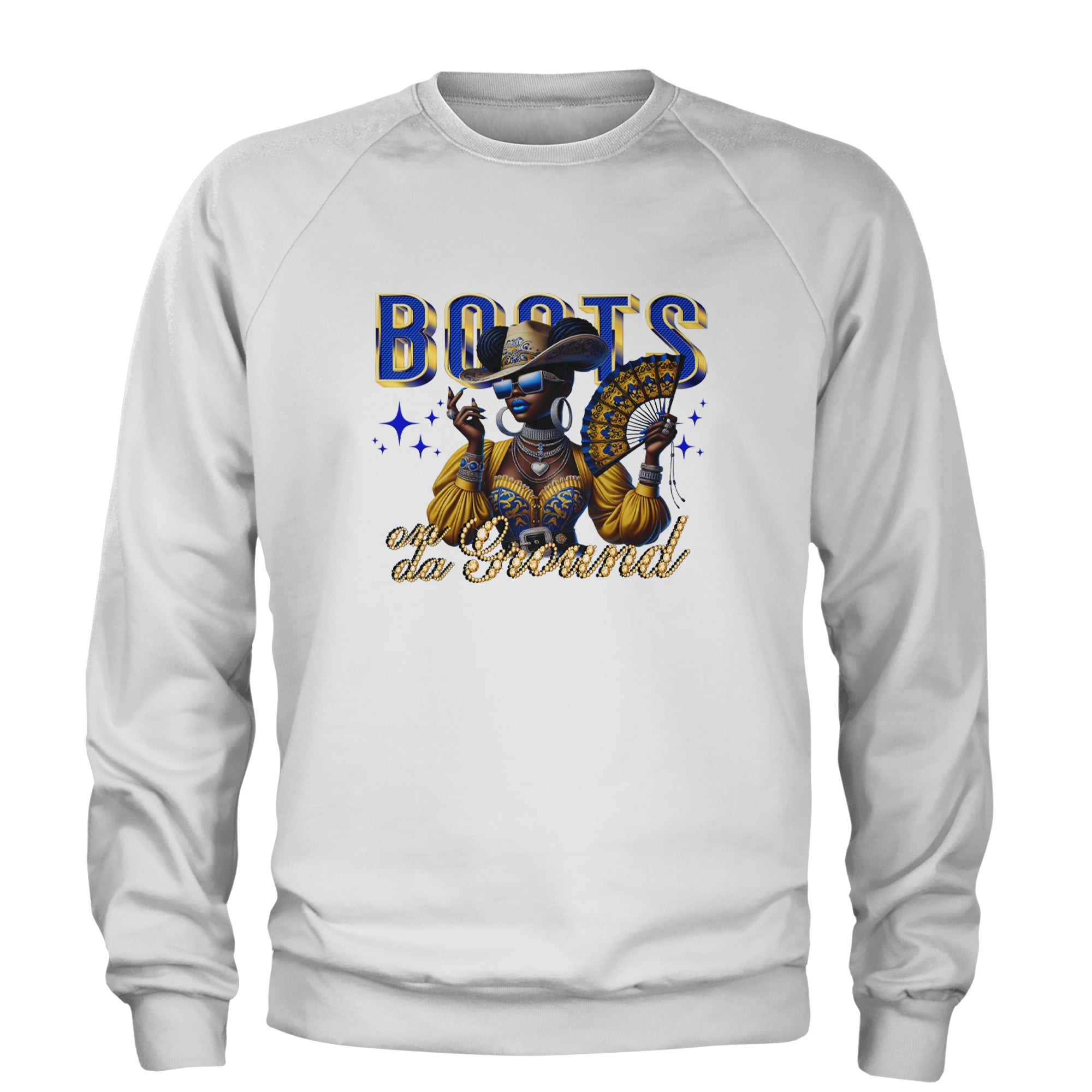 Boots On Da Ground Folding Fan Adult Crewneck Sweatshirt White