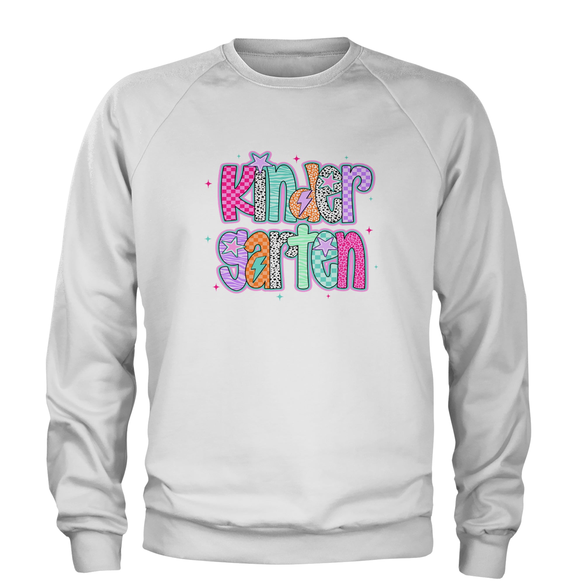 Kindergarten Cutie Colorful Back to School Adult Crewneck Sweatshirt White