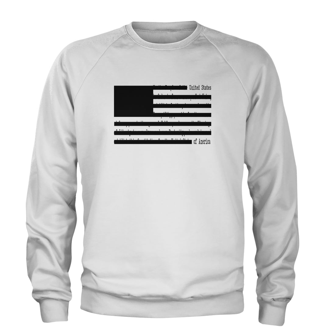 Redacted American Flag Adult Crewneck Sweatshirt White