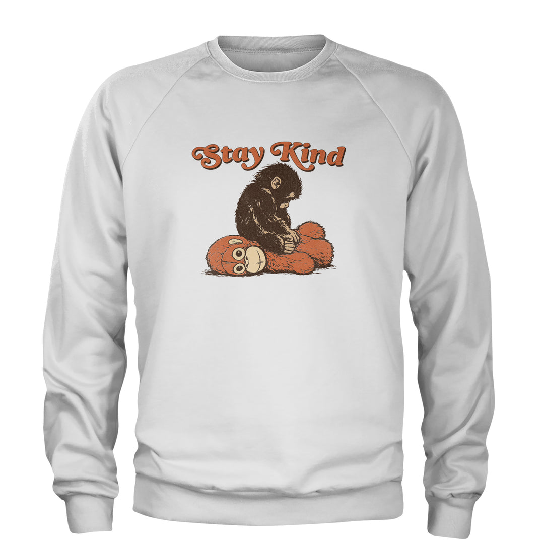 Punch Stay Kind Macaque Adult Crewneck Sweatshirt White