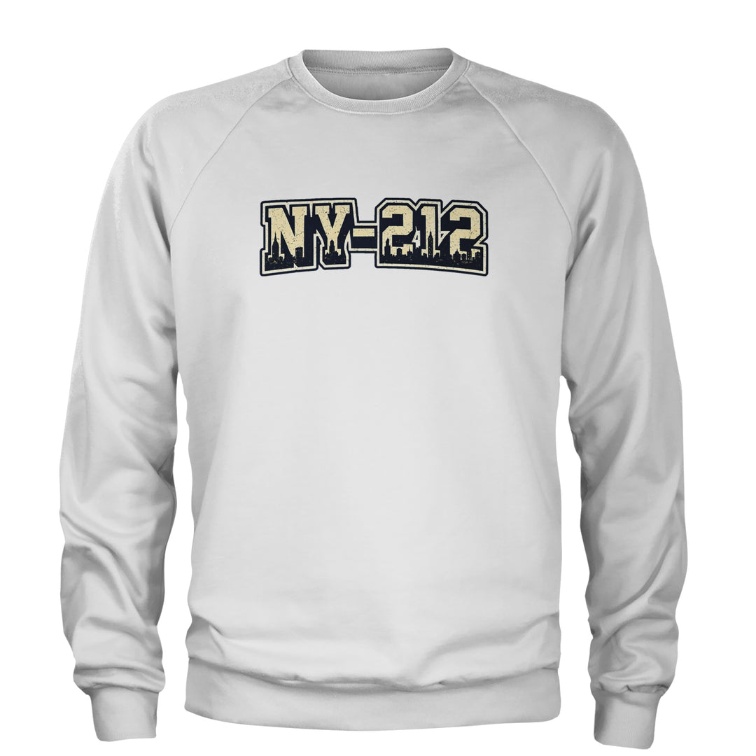 New York City 212 Area Code Skyline  Adult Crewneck Sweatshirt White