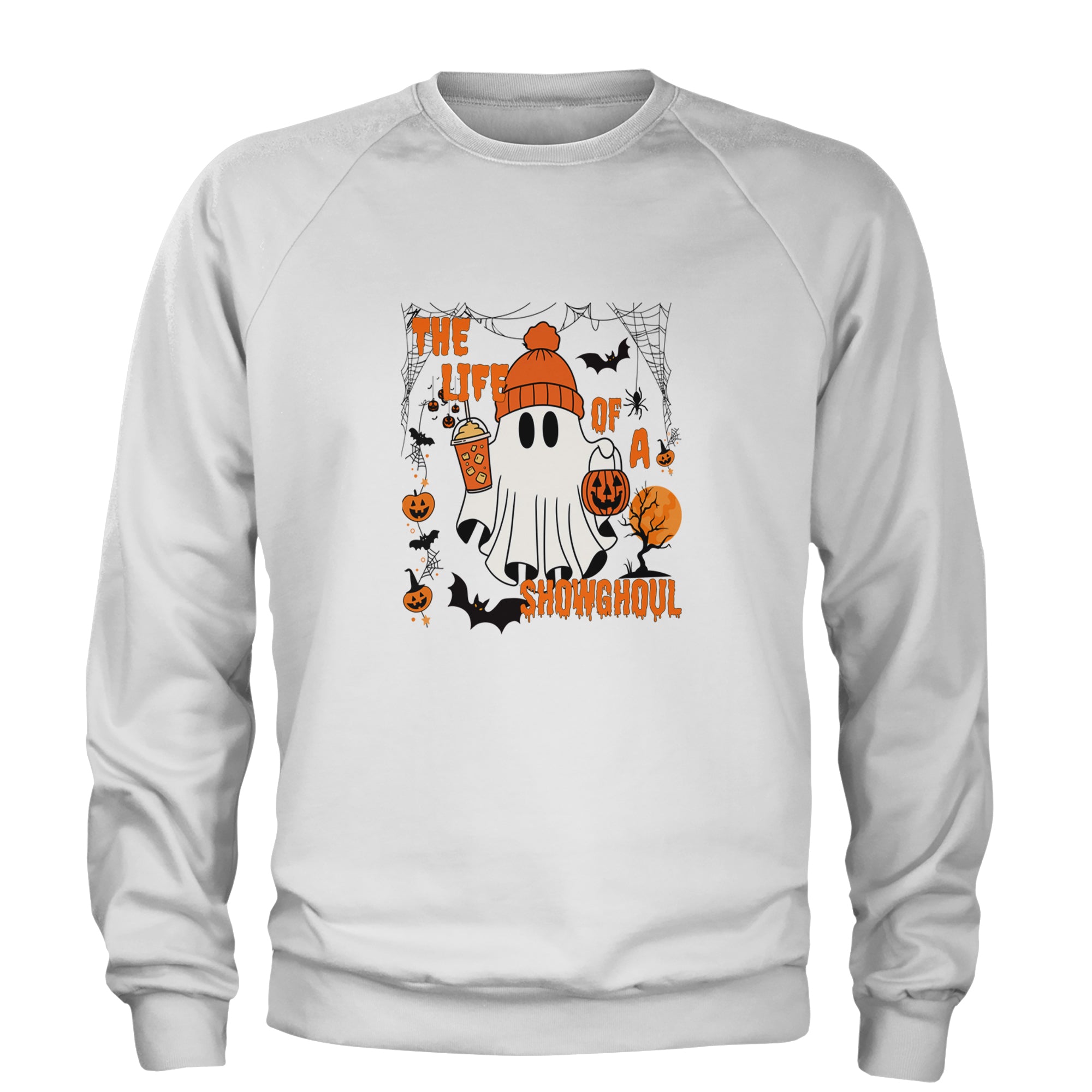 Life of a Showghoul Halloween Showgirl Vibes Adult Crewneck Sweatshirt White