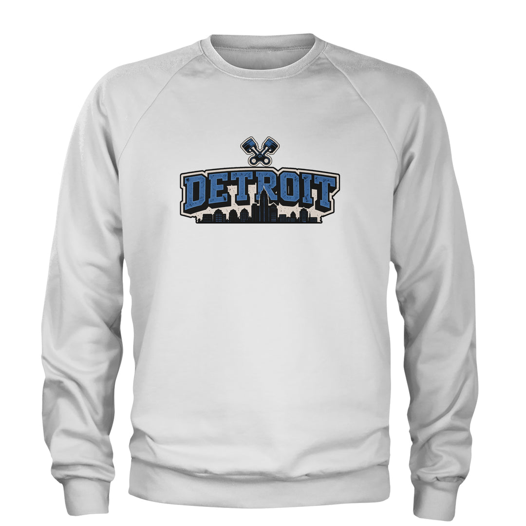 Detroit Motor City Retro Piston Adult Crewneck Sweatshirt White