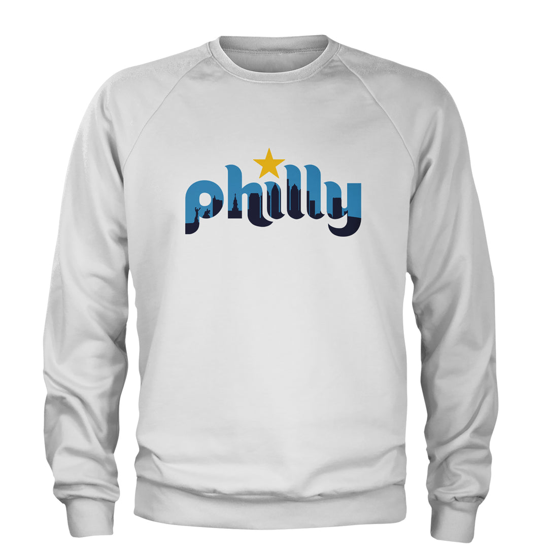 Skyline Philly Philadelphia Adult Crewneck Sweatshirt White