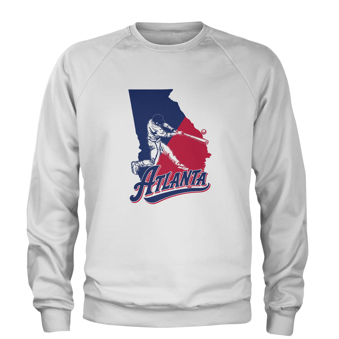 Atlanta Georgia Batter Up Adult Crewneck Sweatshirt White