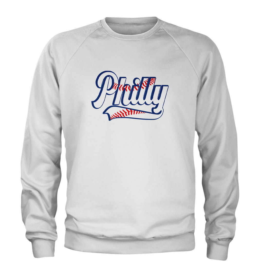 Philly Baseball Stitching Adult Crewneck Sweatshirt White