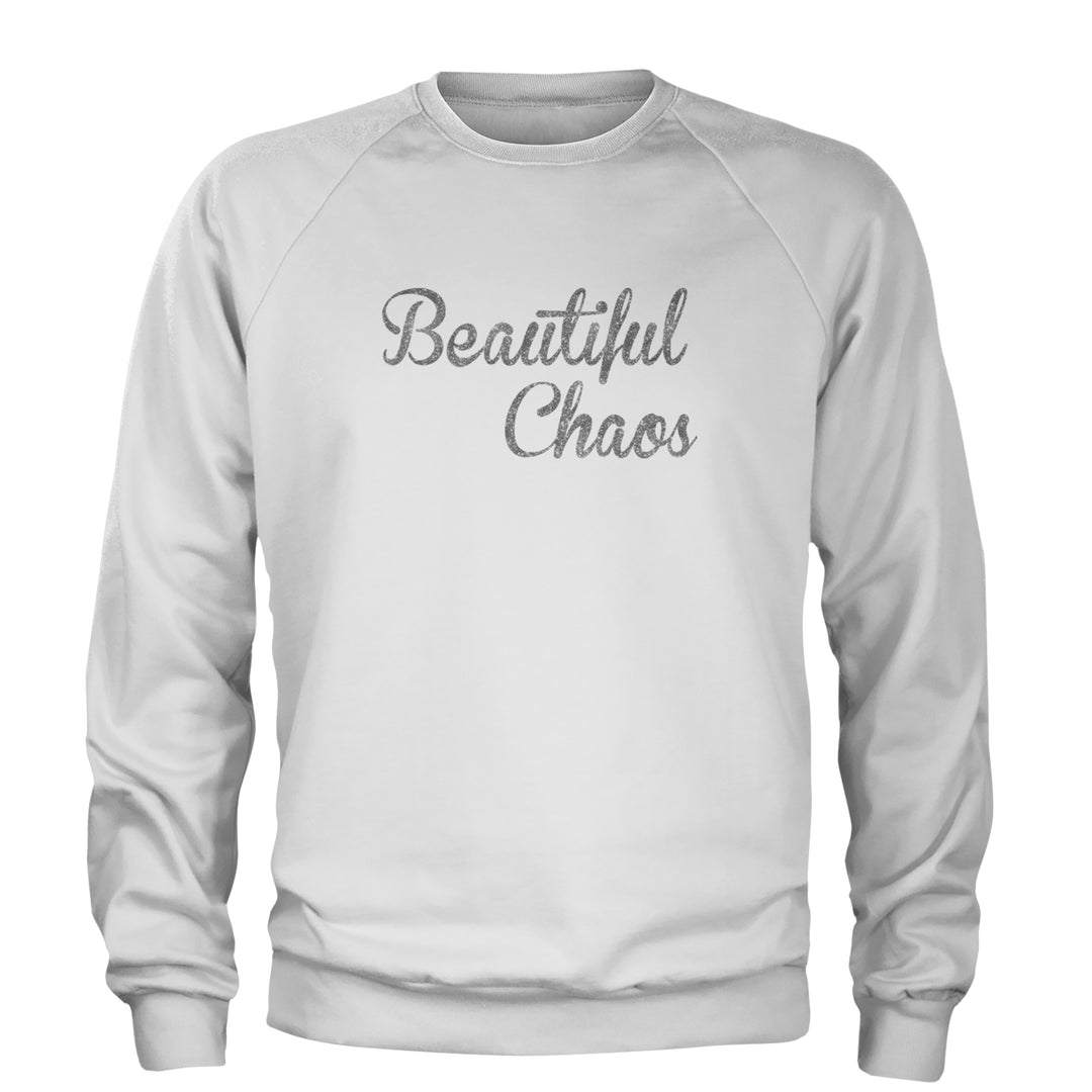 Beautiful Chaos Glitter Music Festival Adult Crewneck Sweatshirt White