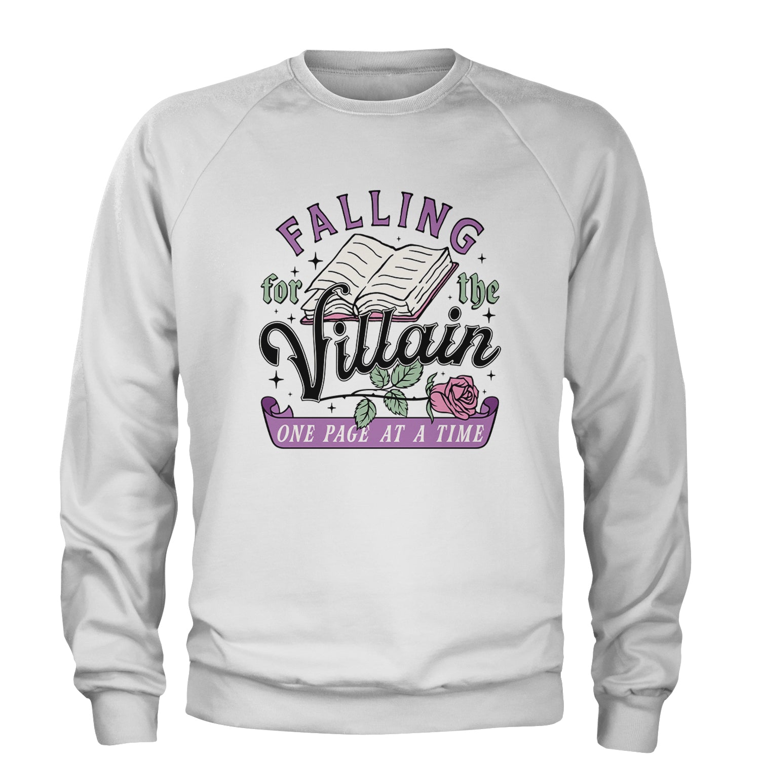 Falling For The Villain One Page At A Time Adult Crewneck Sweatshirt White