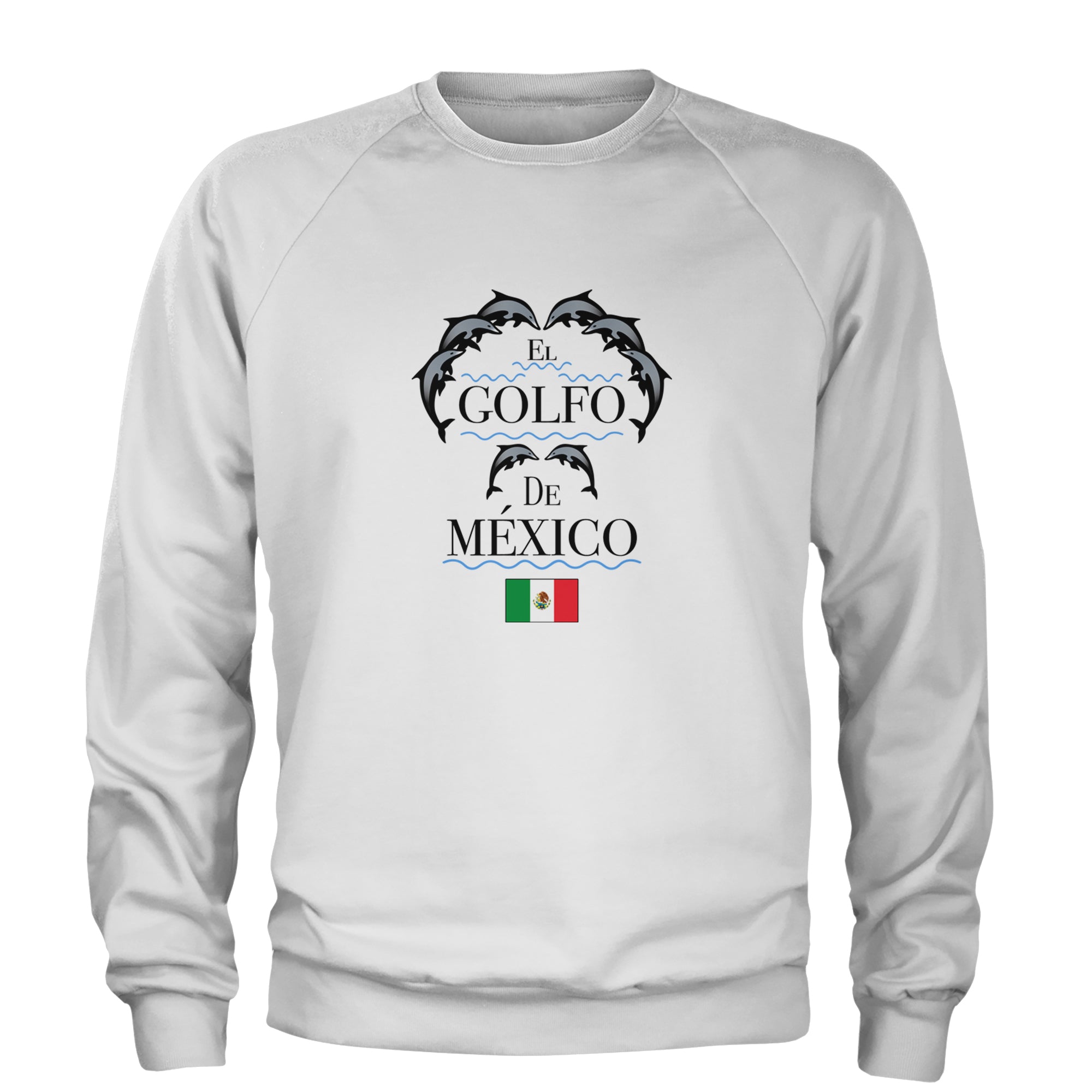 El Golfo De Mexico Dancing Dolphins Adult Crewneck Sweatshirt White