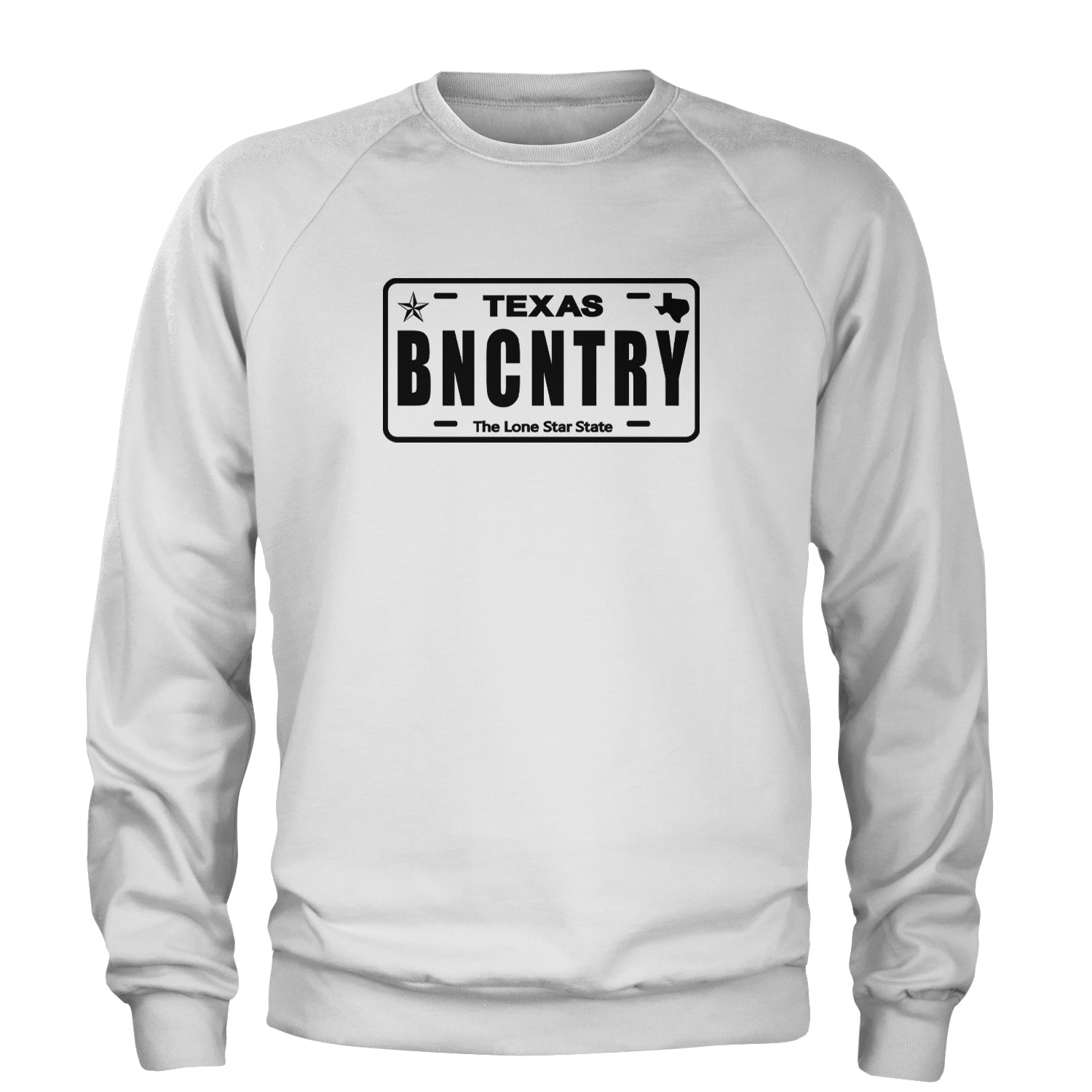 Texas License Plate BNCNTRY Adult Crewneck Sweatshirt White