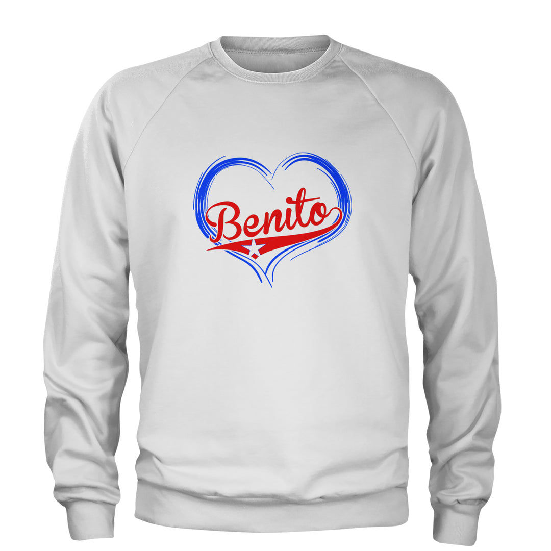 Benito Heart Puerto Rico Adult Crewneck Sweatshirt White