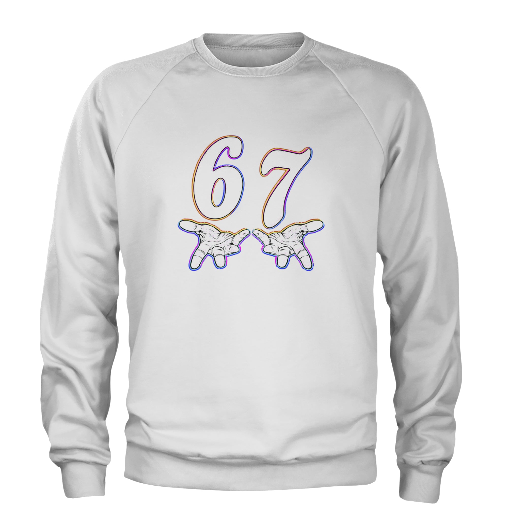 67 Hands Meme Viral Drill Adult Crewneck Sweatshirt White