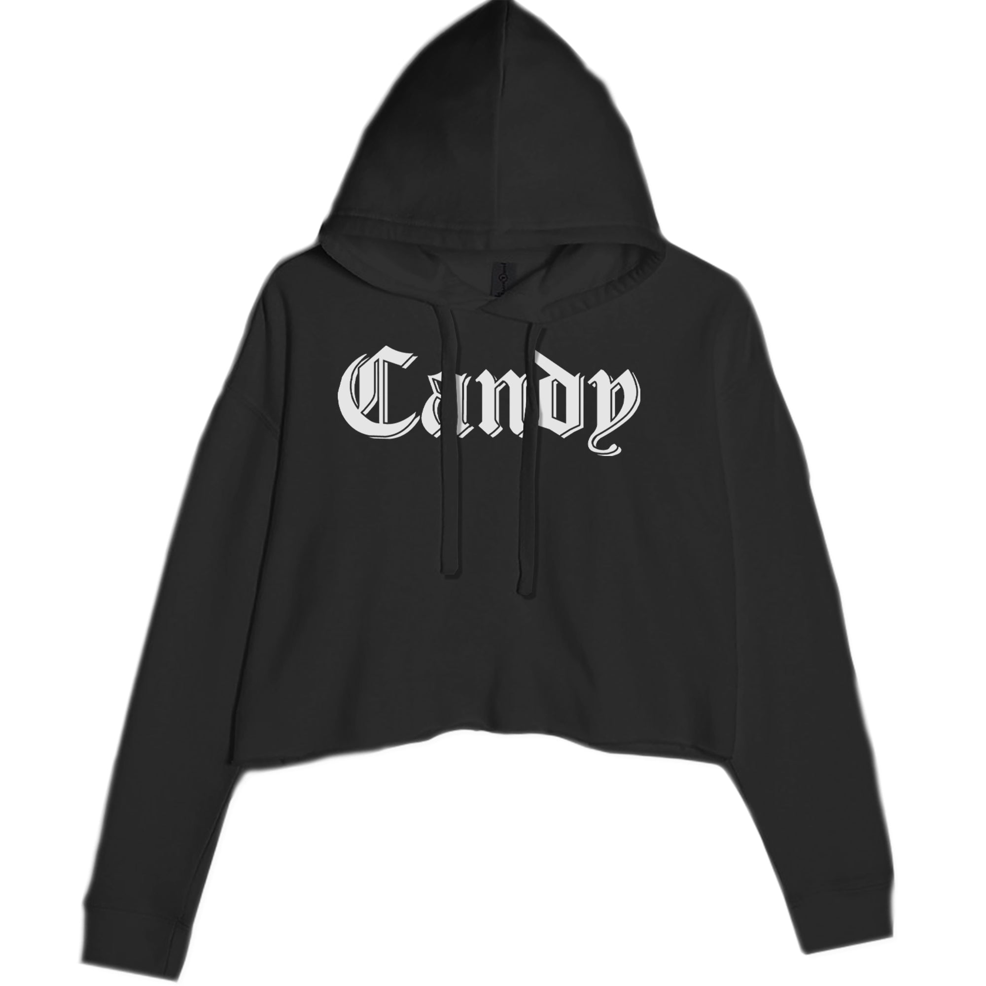 Candy Gothic Lettering Cropped Hoodie Sweatshirt Black