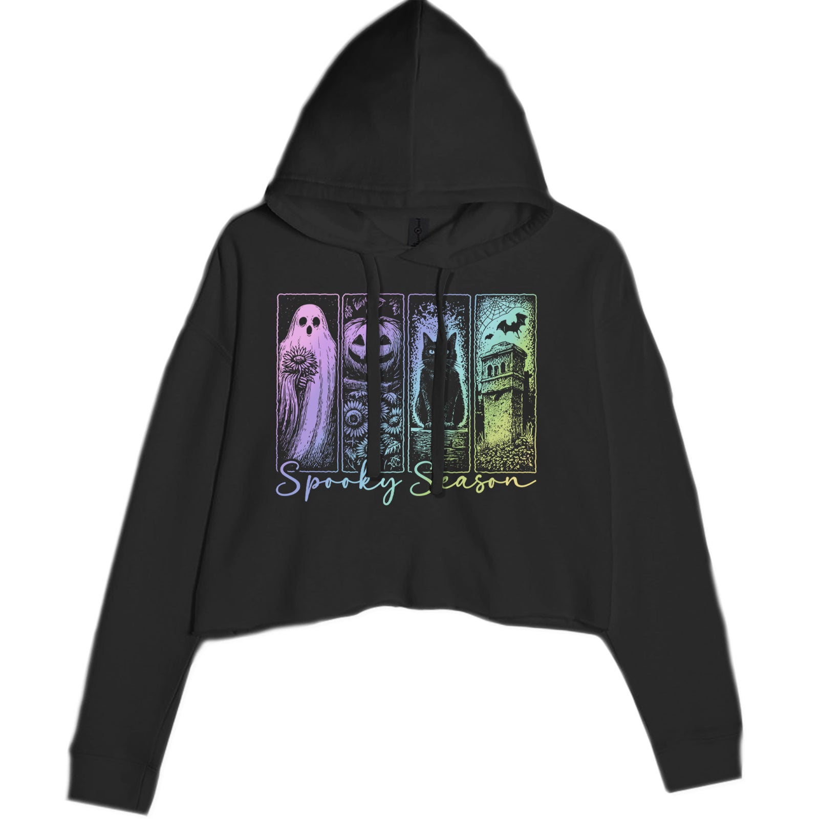 Spooky Season Cute Pastel Halloween Design Cropped Hoodie Sweatshirt Black