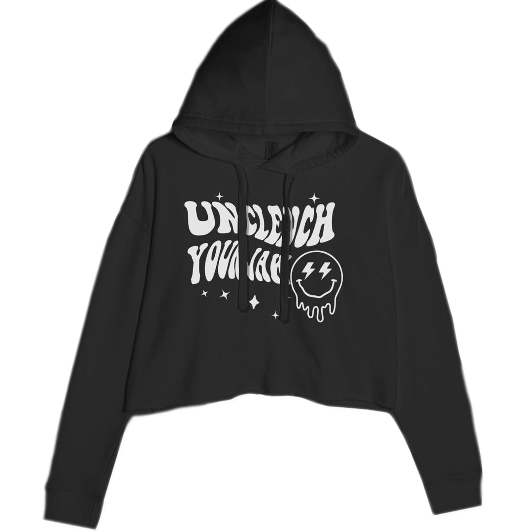 Unclench Your Jaw Festival Rave EDM Cropped Hoodie Sweatshirt Black