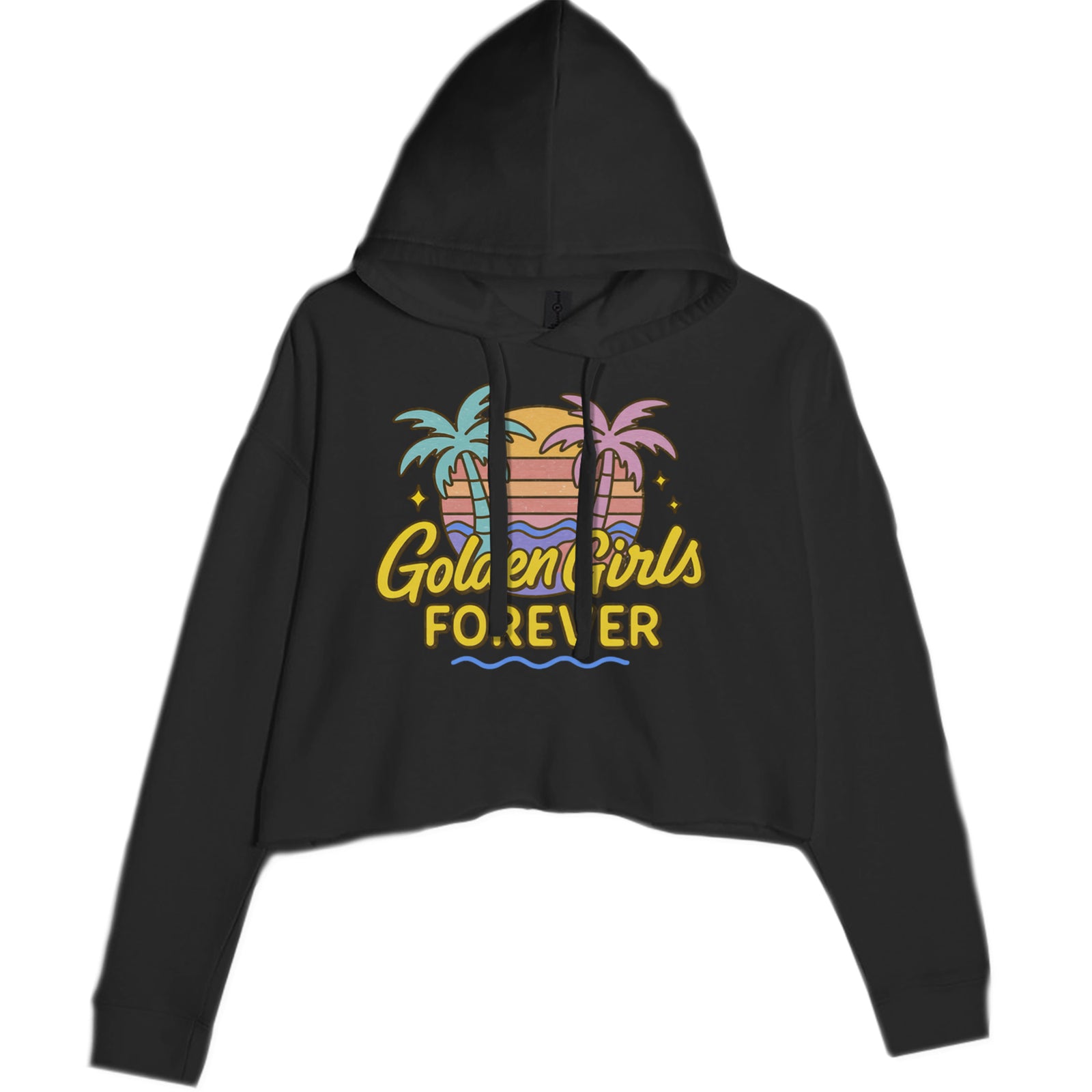 Golden Girls Forever Retro Sunset Cropped Hoodie Sweatshirt Black
