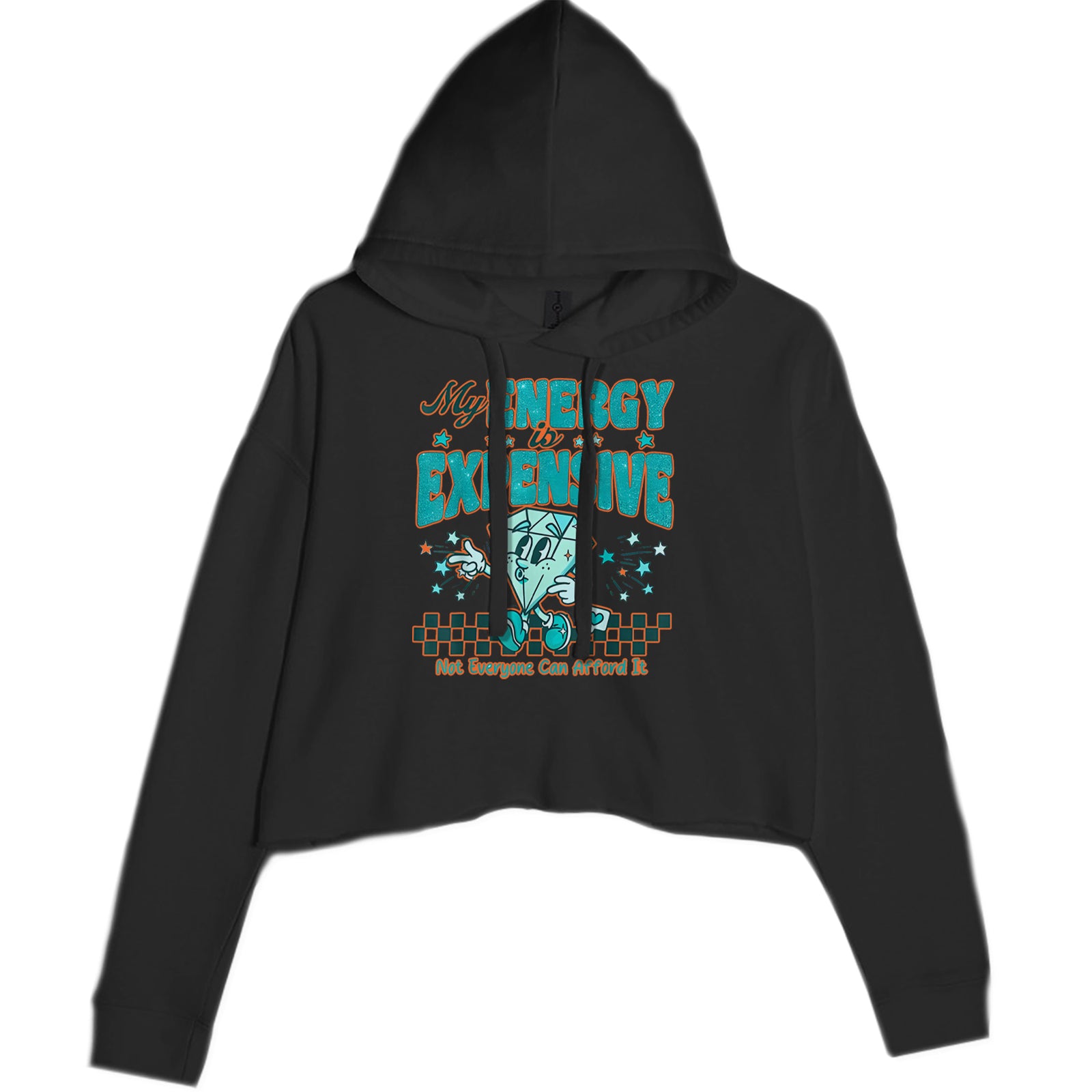 Diamond My Energy Is Expensive Cropped Hoodie Sweatshirt Black