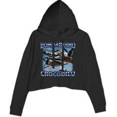 Bombardino Crocodilo brainrot meme graphic with a crocodile-headed propeller plane on a women's cropped fleece hoodie