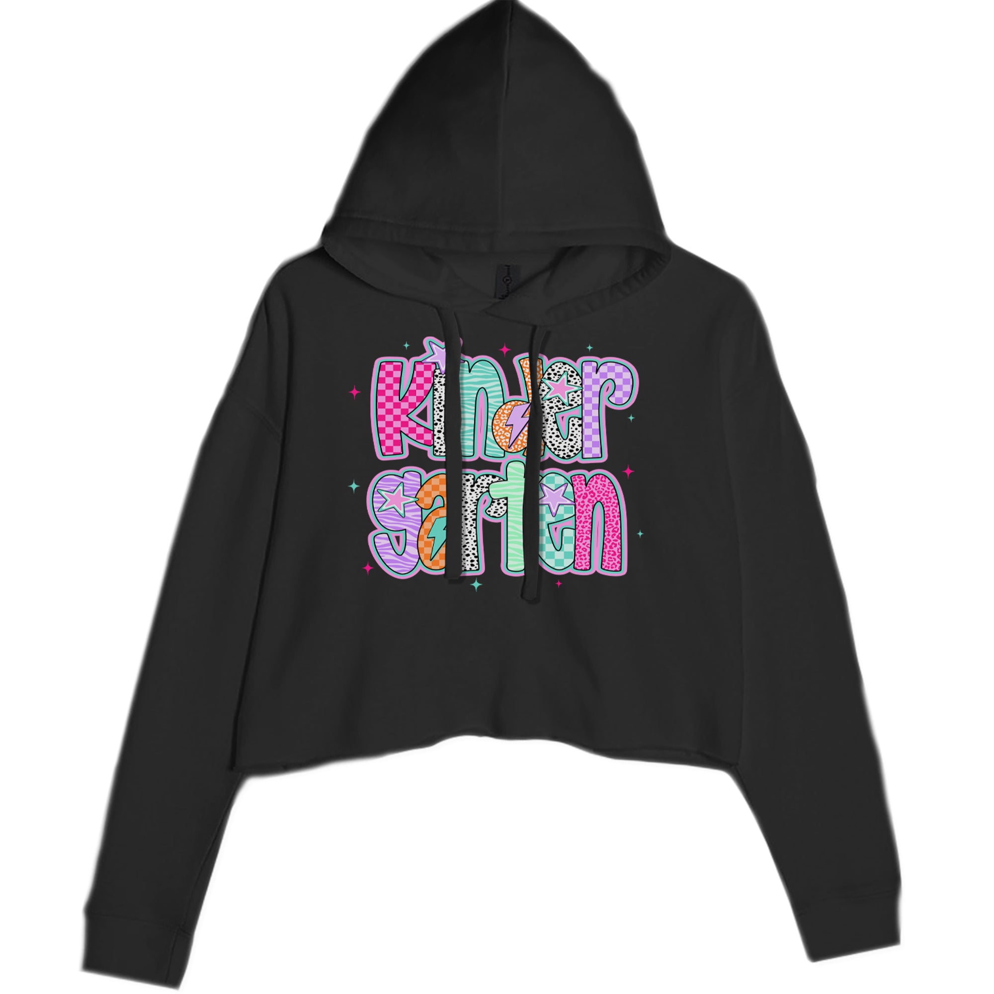 Kindergarten Cutie Colorful Back to School Cropped Hoodie Sweatshirt Black