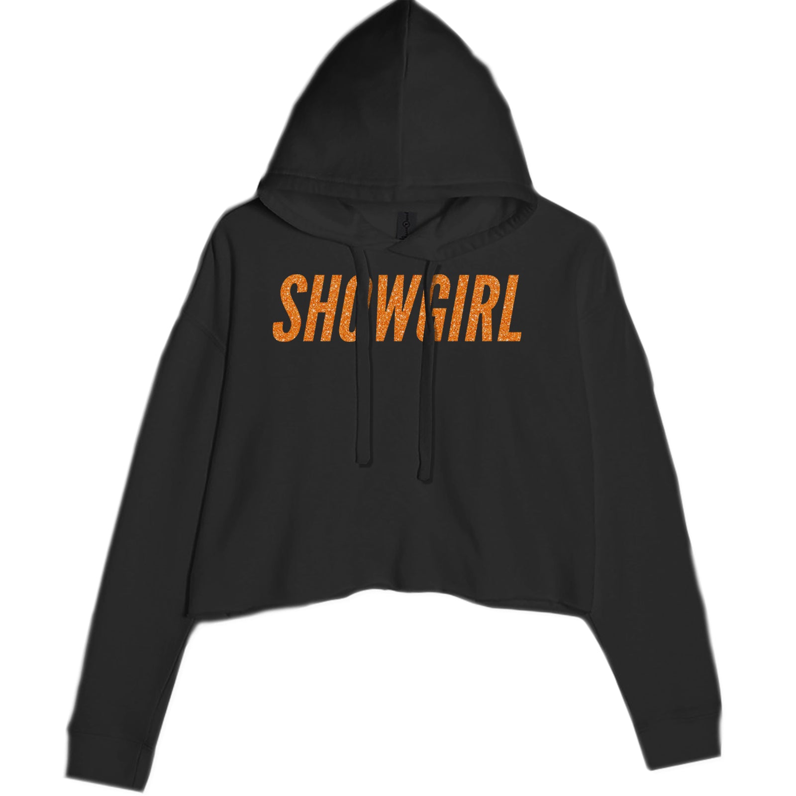 Showgirl Orange Glitter Cropped Hoodie Sweatshirt Black