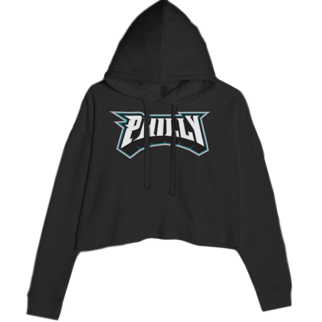 Philly Bold Block Throwback Cropped Hoodie Sweatshirt Black