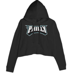 Philly Bold Block Throwback Cropped Hoodie Sweatshirt Black