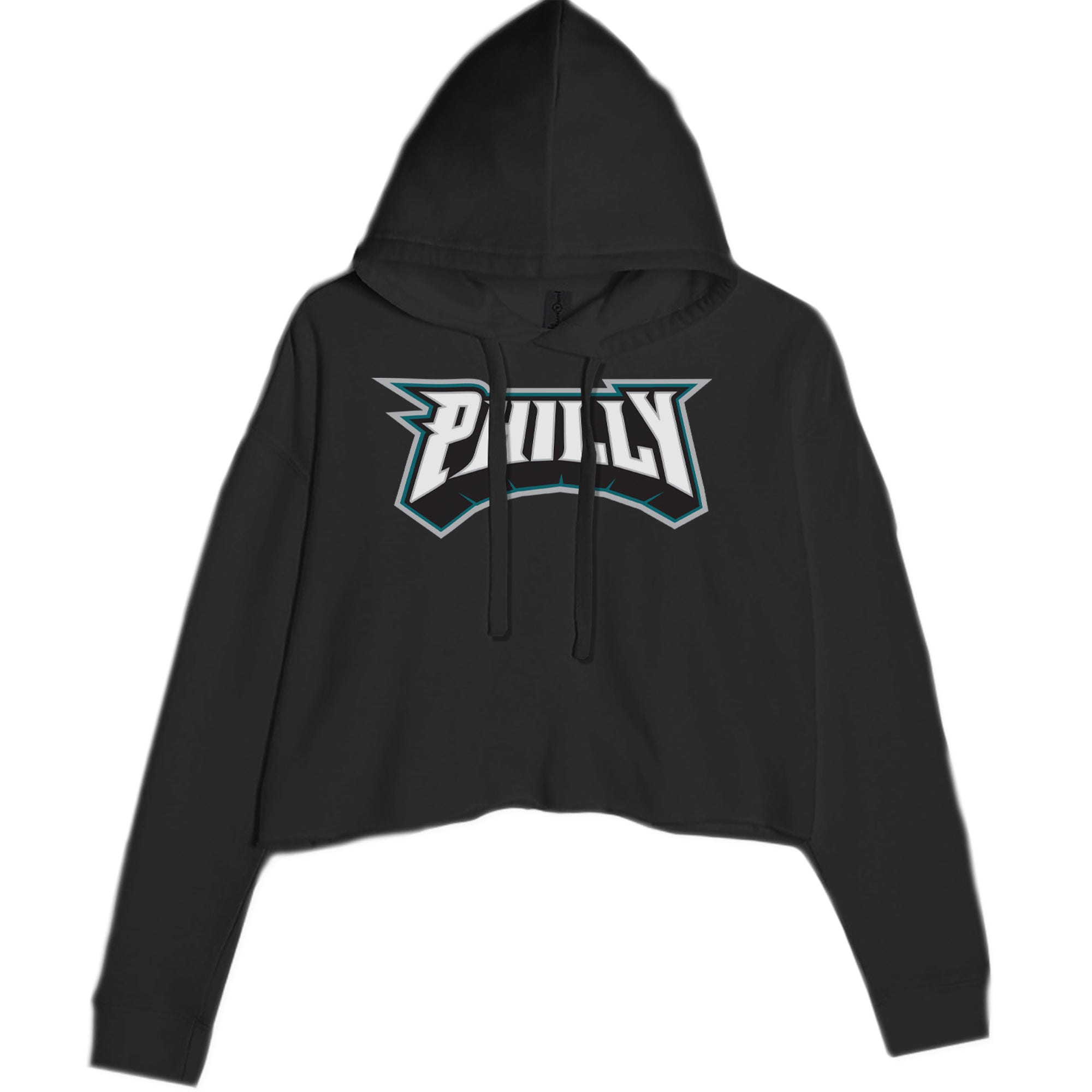 Philly Bold Block Throwback Cropped Hoodie Sweatshirt Black