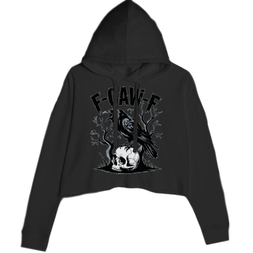 F-Caw-F Crow On Skull F-ck Off Gothic graphic on Women's Cropped Fleece Hoodie in Black