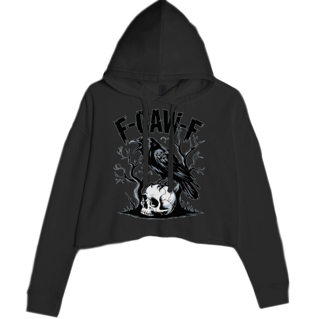 F-Caw-F Crow On Skull F-ck Off Gothic Cropped Hoodie Sweatshirt Black