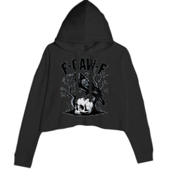 F-Caw-F Crow On Skull F-ck Off Gothic Cropped Hoodie Sweatshirt Black
