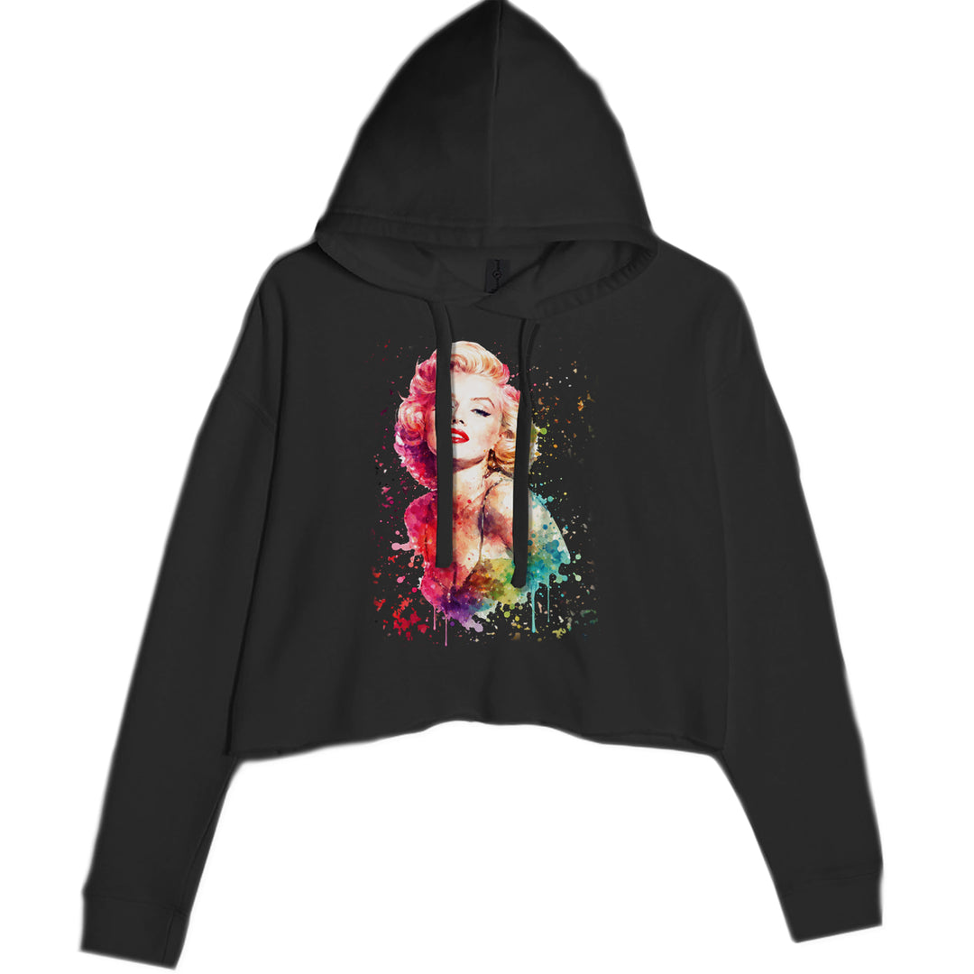 Mrs. Monroe Watercolors Bombshell Cropped Hoodie Sweatshirt Black