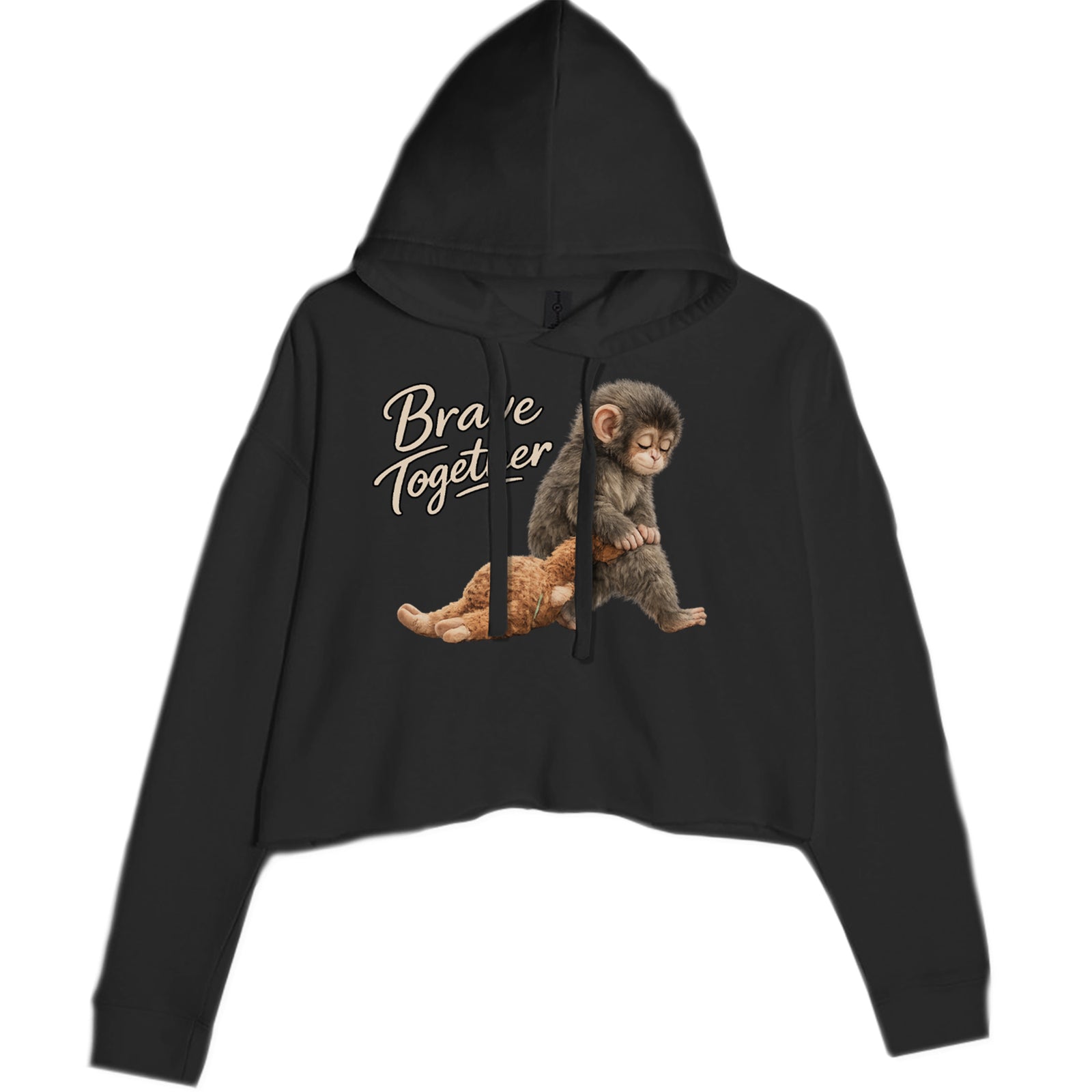 Punch Brave Together Stuffed Animal Cropped Hoodie Sweatshirt Black