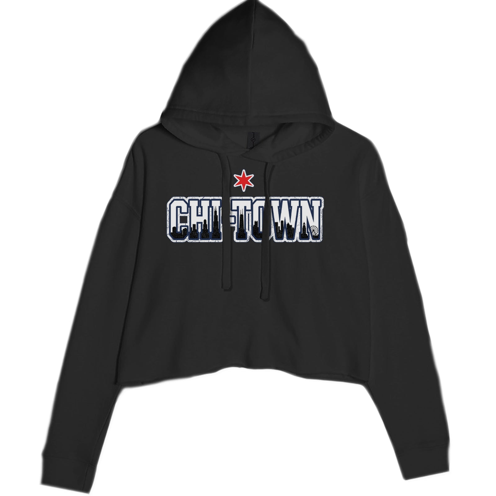 Chicago Chi-Town City Pride Cropped Hoodie Sweatshirt Black