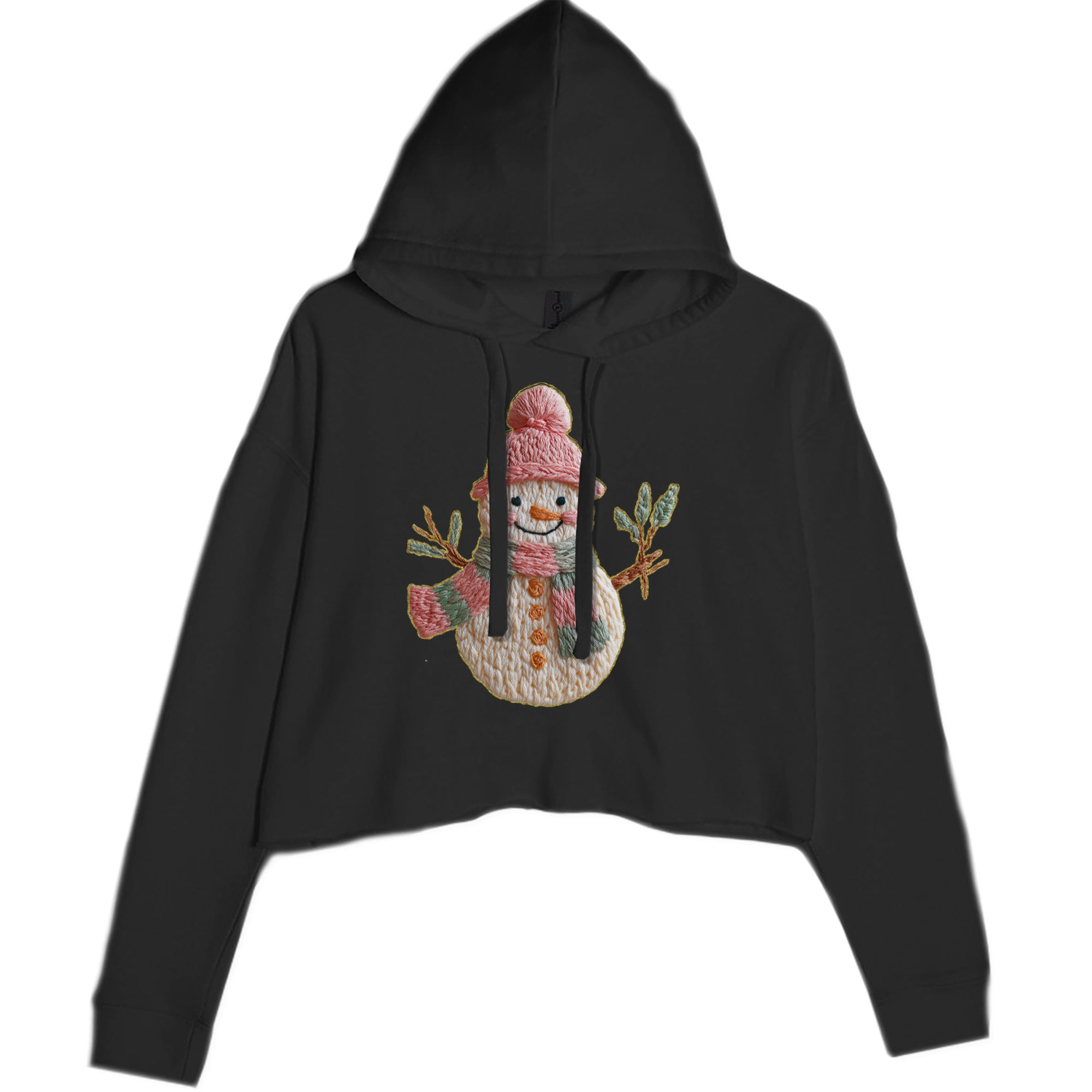 Vintage Snowman Embroidery Art Soft Cottagecore Cropped Hoodie Sweatshirt Mauve