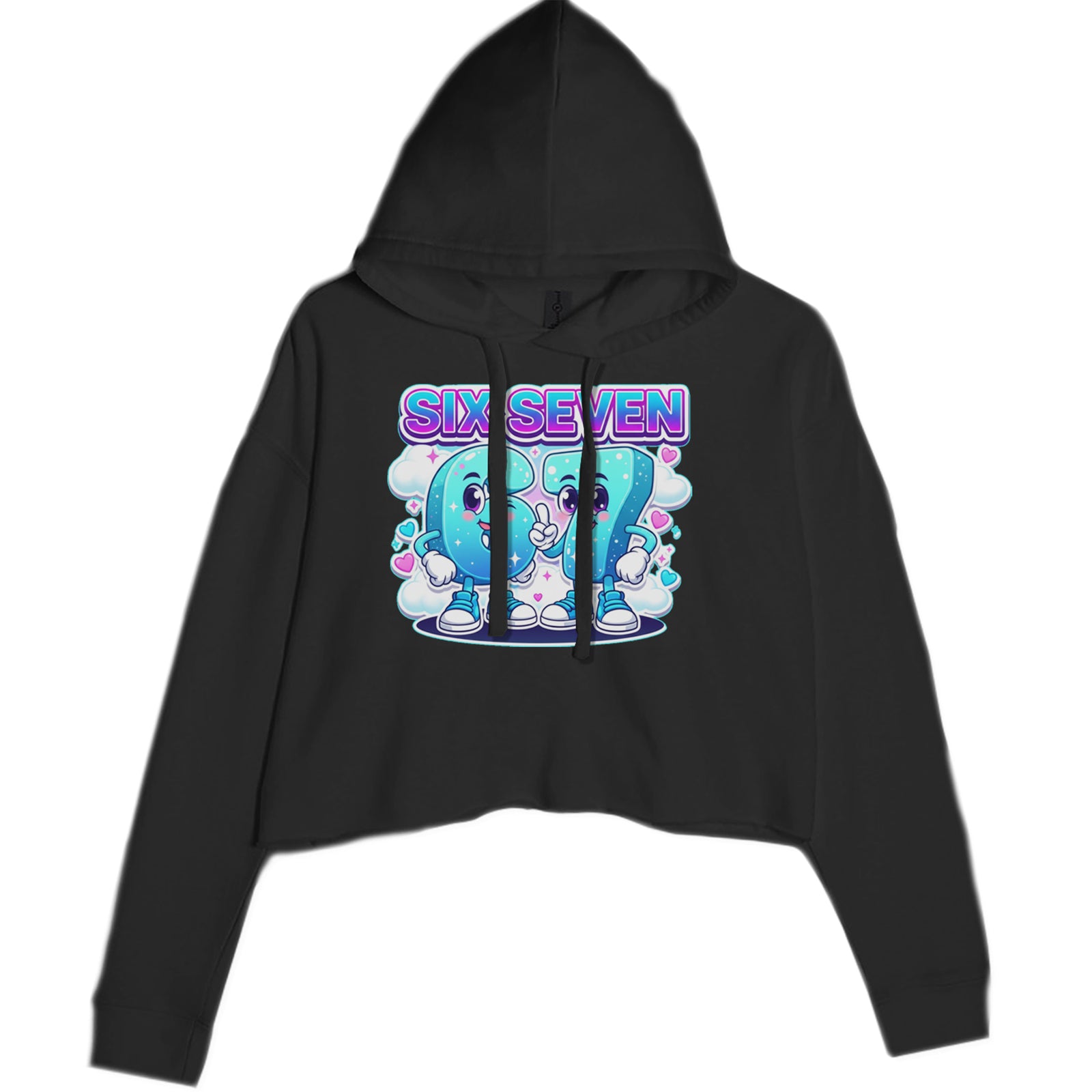 67 Six Seven Meme Kawaii Cloud Cropped Hoodie Sweatshirt Black