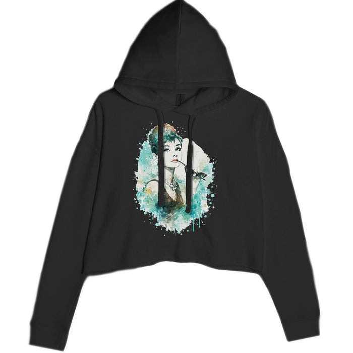 Mrs. Herpburn Iconic Watercolors Cropped Hoodie Sweatshirt