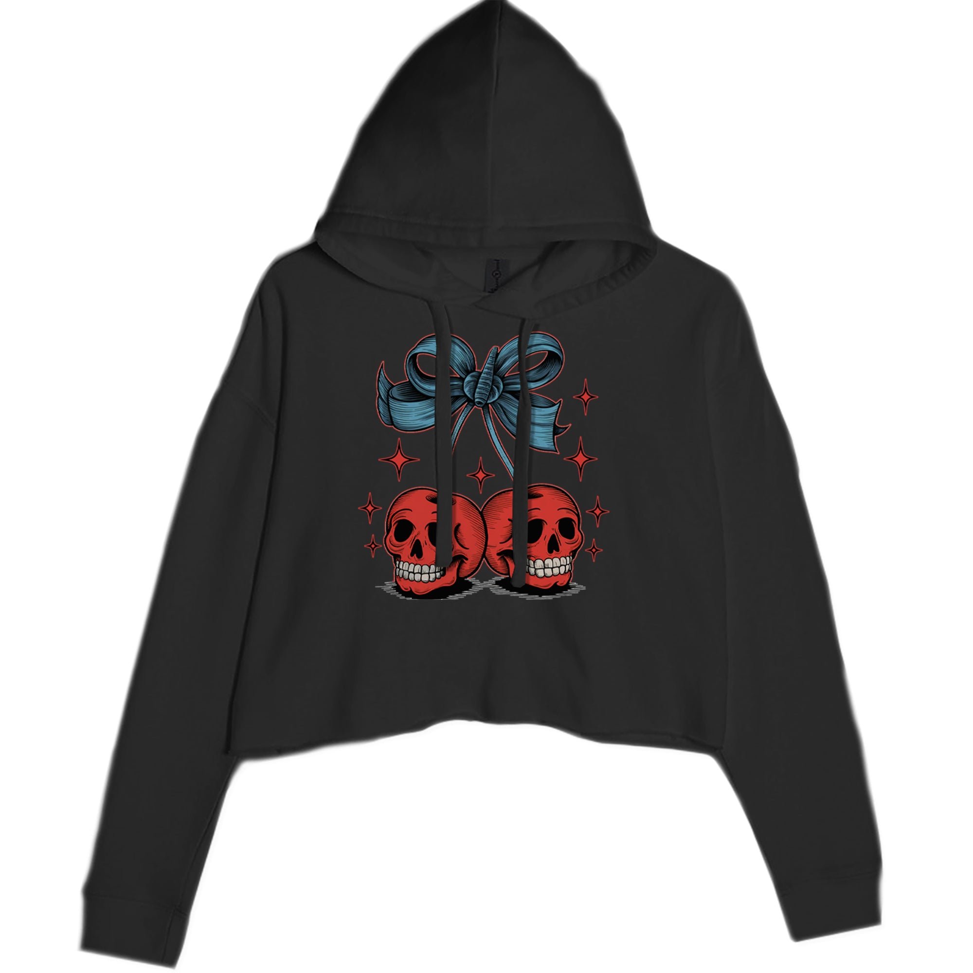 Cherry Skulls Retro Tattoo Cropped Hoodie Sweatshirt Black