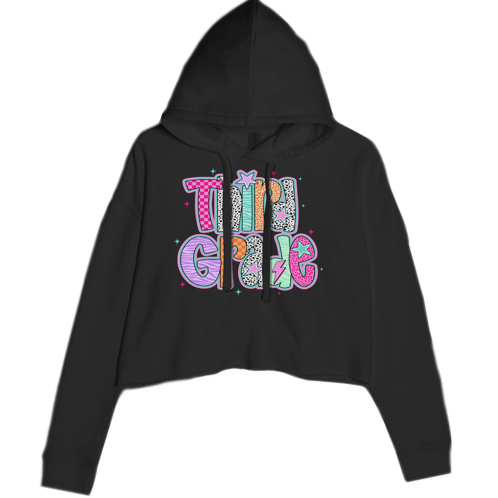 Third Grade Thunder Colorful Back to School Cropped Hoodie Sweatshirt Black