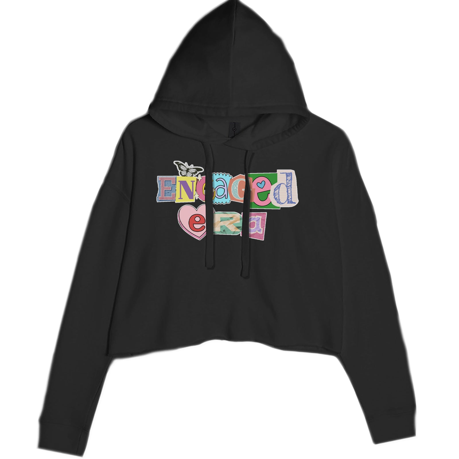 Engaged Era Aesthetic Retro Collage Design Cropped Hoodie Sweatshirt Black